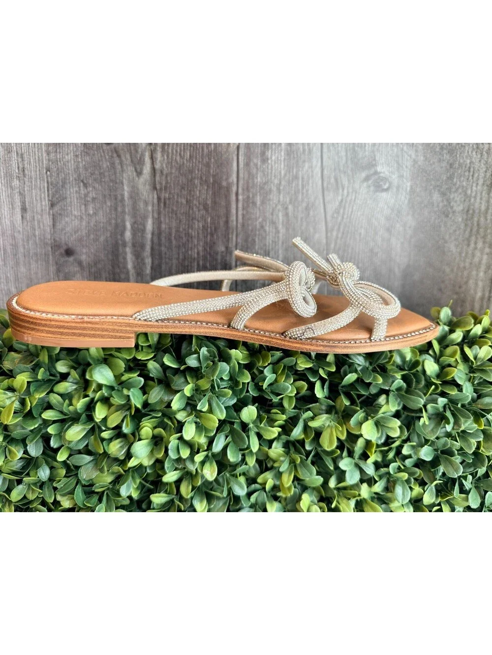 Steve Madden Maddison Rhinestone Bow Square Toe Slide Sandals - Size 8